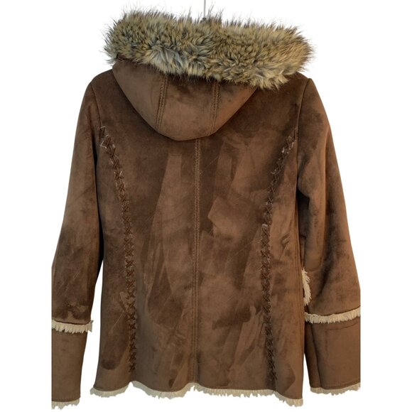 VTG Y2K Brown Esprit Faux Fur Sherpa Lined Coat Zip and Toggle Buttons RG10722 - Picture 6 of 11